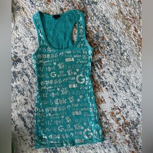 Guess Turquoise Graphic Tank Top Small